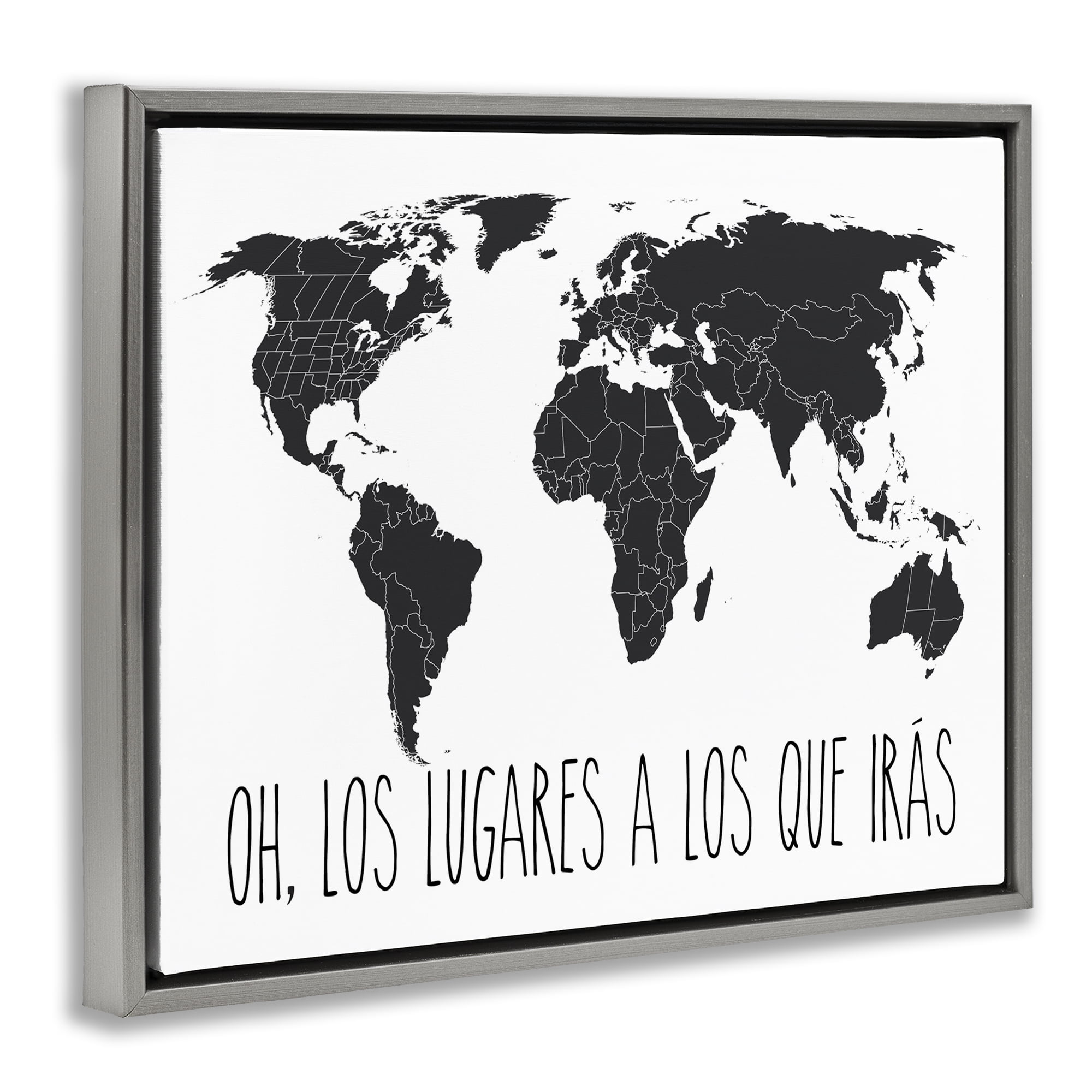 Stupell Industries Los Lugares a Los Que Iras Inspirational Quotes & Sayings Painting Gray Floater Framed Art Print Wall Art, 21 x 17