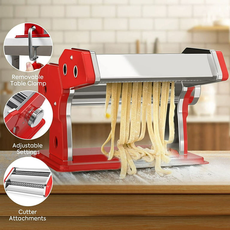 Pasta Maker Machine, Homemade Stainless Steel Manual Roller Pasta Maker  With Adjustable Thickness Settings Sturdy Noodles Cutter for Spaghetti