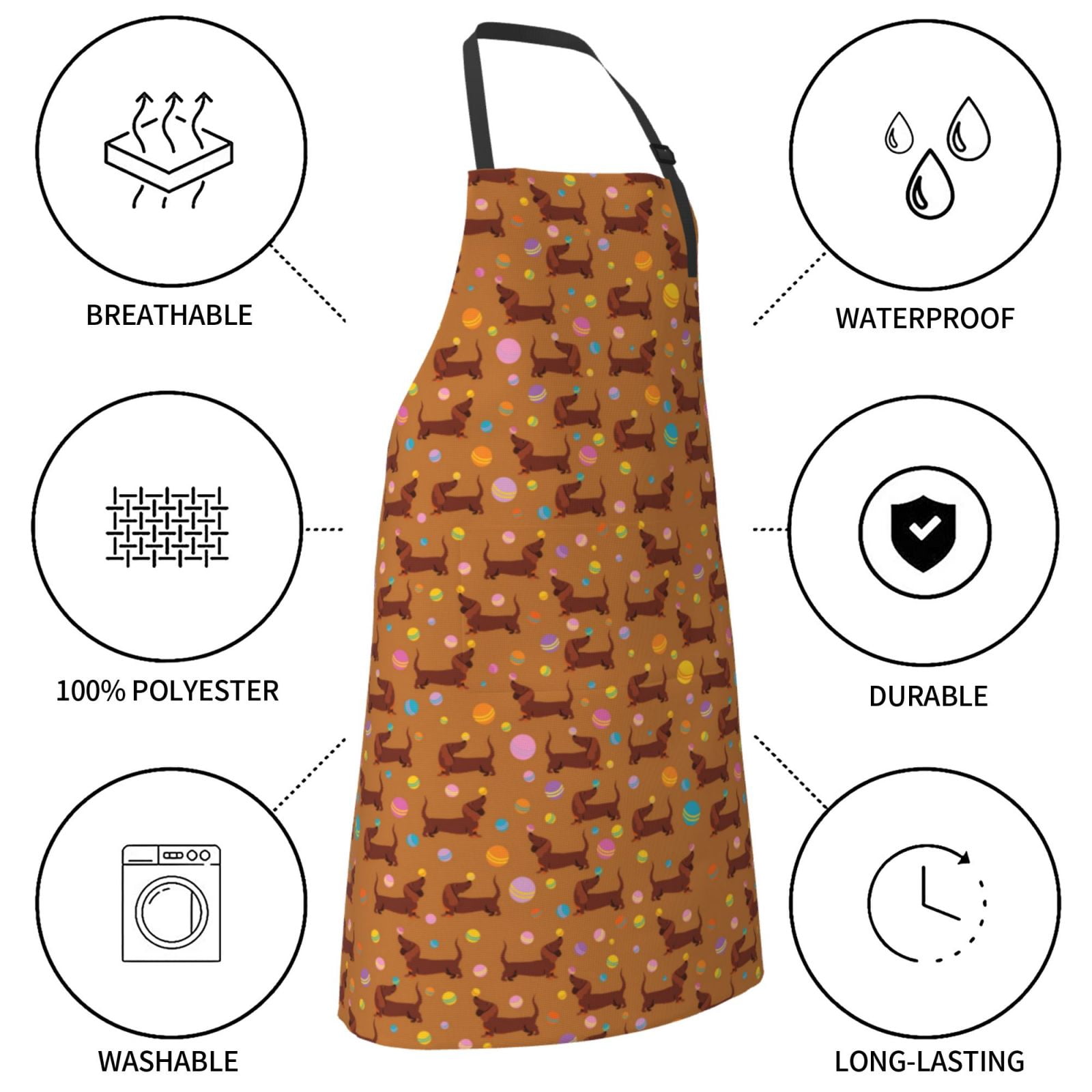 Kdxio Dachshund And Ball Apron with Pockets Adjustable Kitchen Aprons for Men Women Waterproof Aprons for Cooking,Drawing,Crafting, Baking Household Cleaning