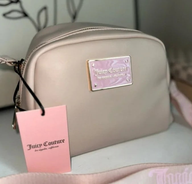 JUICY COUTURE PUFFED UP CROSSBODY SANDSTONE PURSE JC LOGO ON STRAP NWT