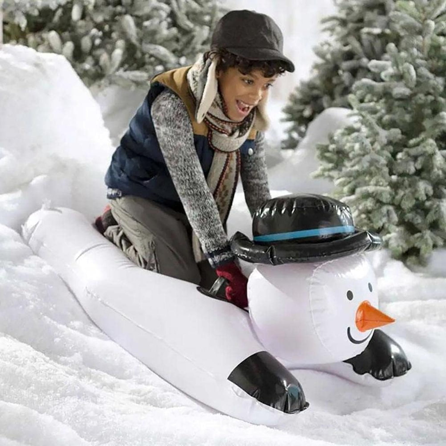 Snow Tube Snowman Inflatable Snow Sled with Sturdy Handles Cartoon Snow Sled for Kids Adults Christmas Holidays Winter Outdoor
