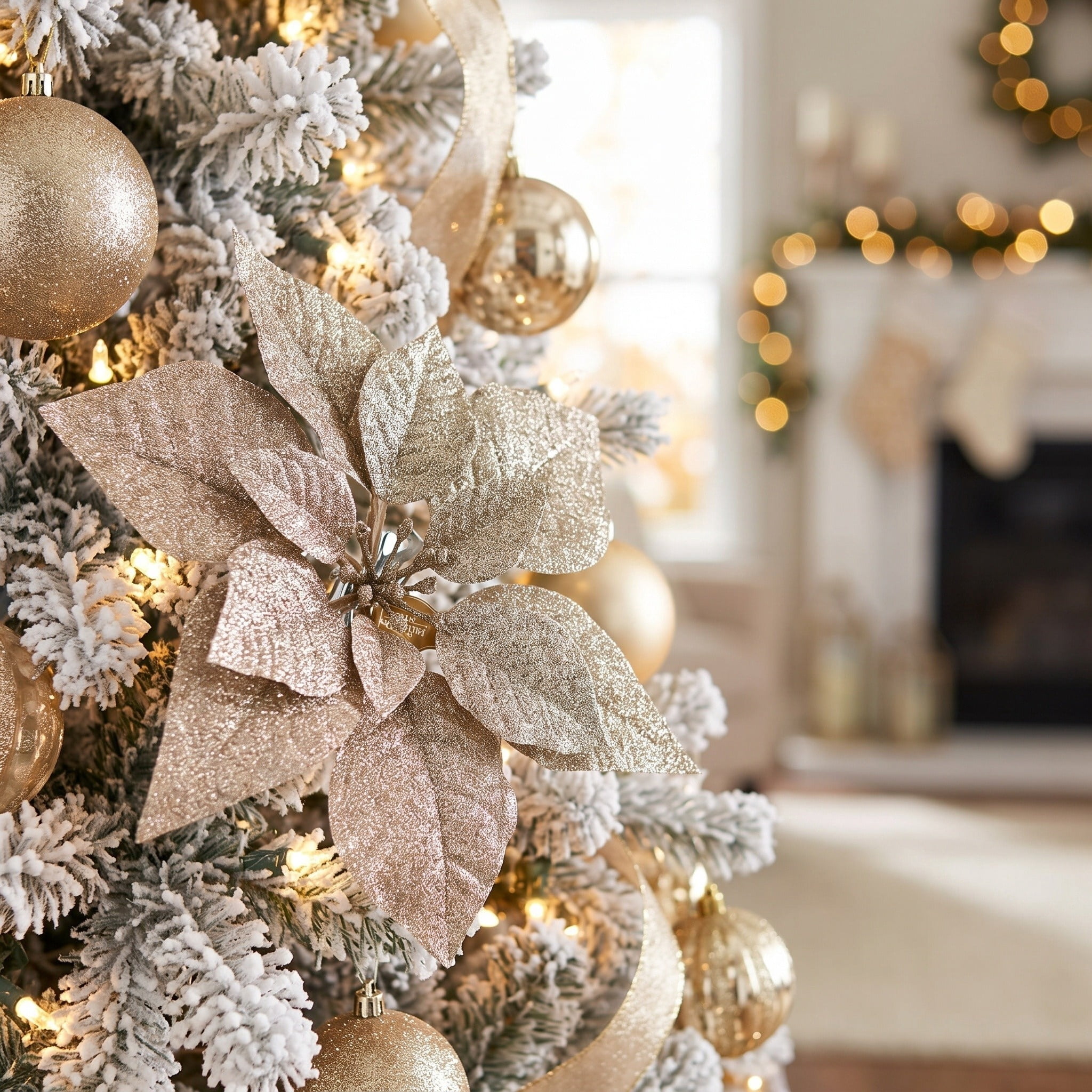 Gold Glitter Poinsettia Christmas Clip Ornament, 11", by Holiday Time