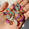 thumbnail image 3 of HOOUN Natural Crystal Cluster Stone Moon Pendant Gold-plated Sweater Jewelry Necklace-Blue, 3 of 5