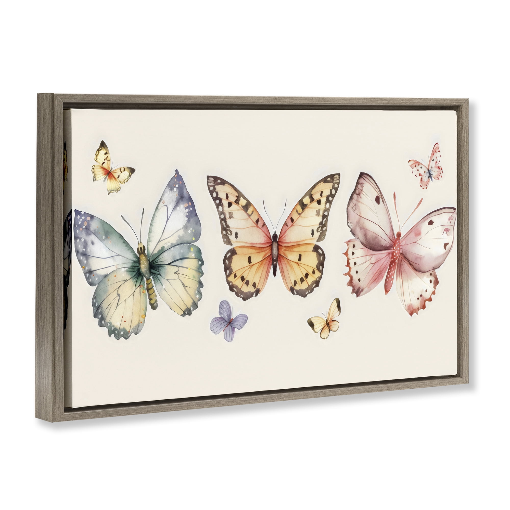 Stupell Industries Graceful Butterfly Trio Brown Framed Floater Canvas Wall Art, design by Creative Studio
