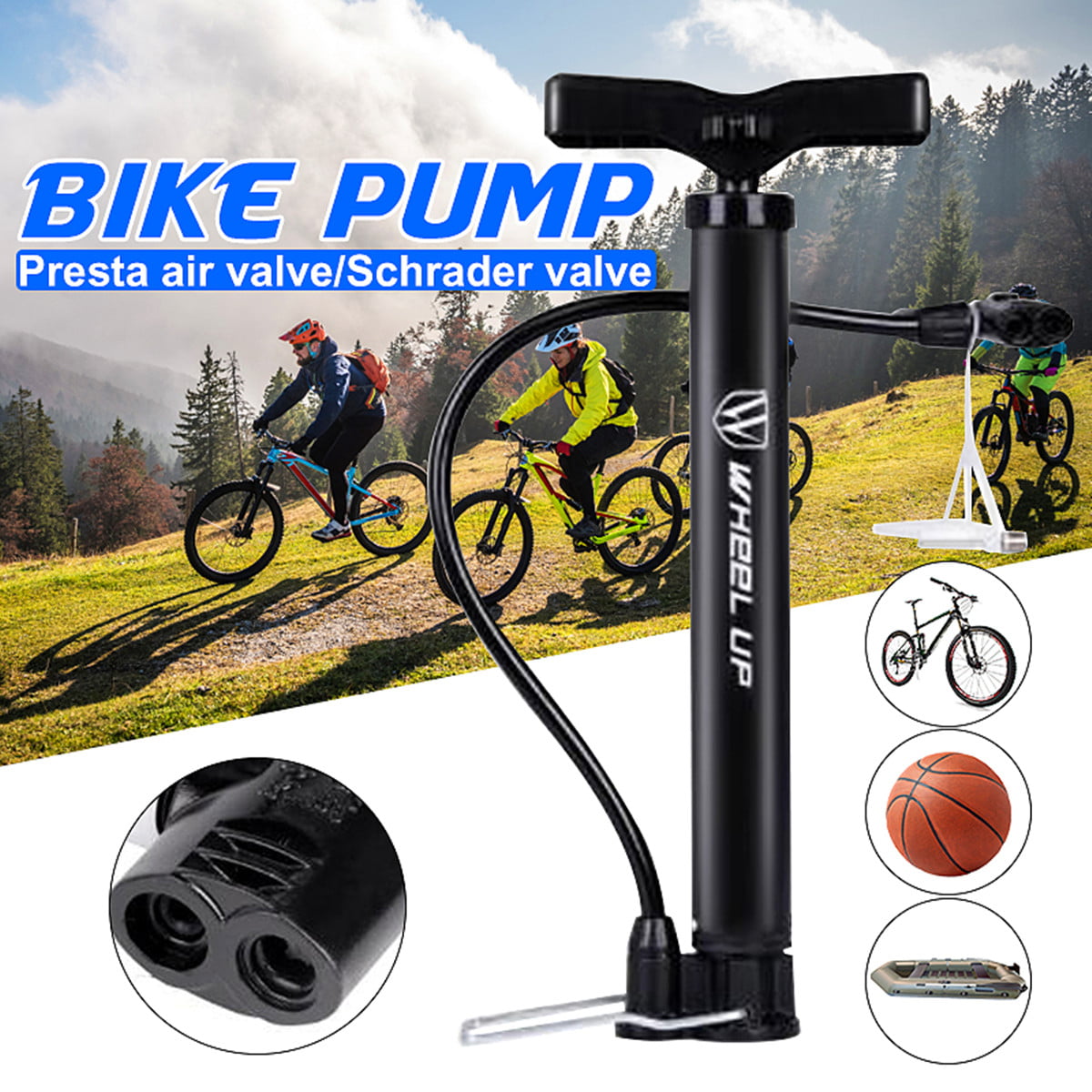 Bicycle Pump T Handle Bike Air Mini Inflatable Toys Tyre Cycle Ball 3 Nozzles 