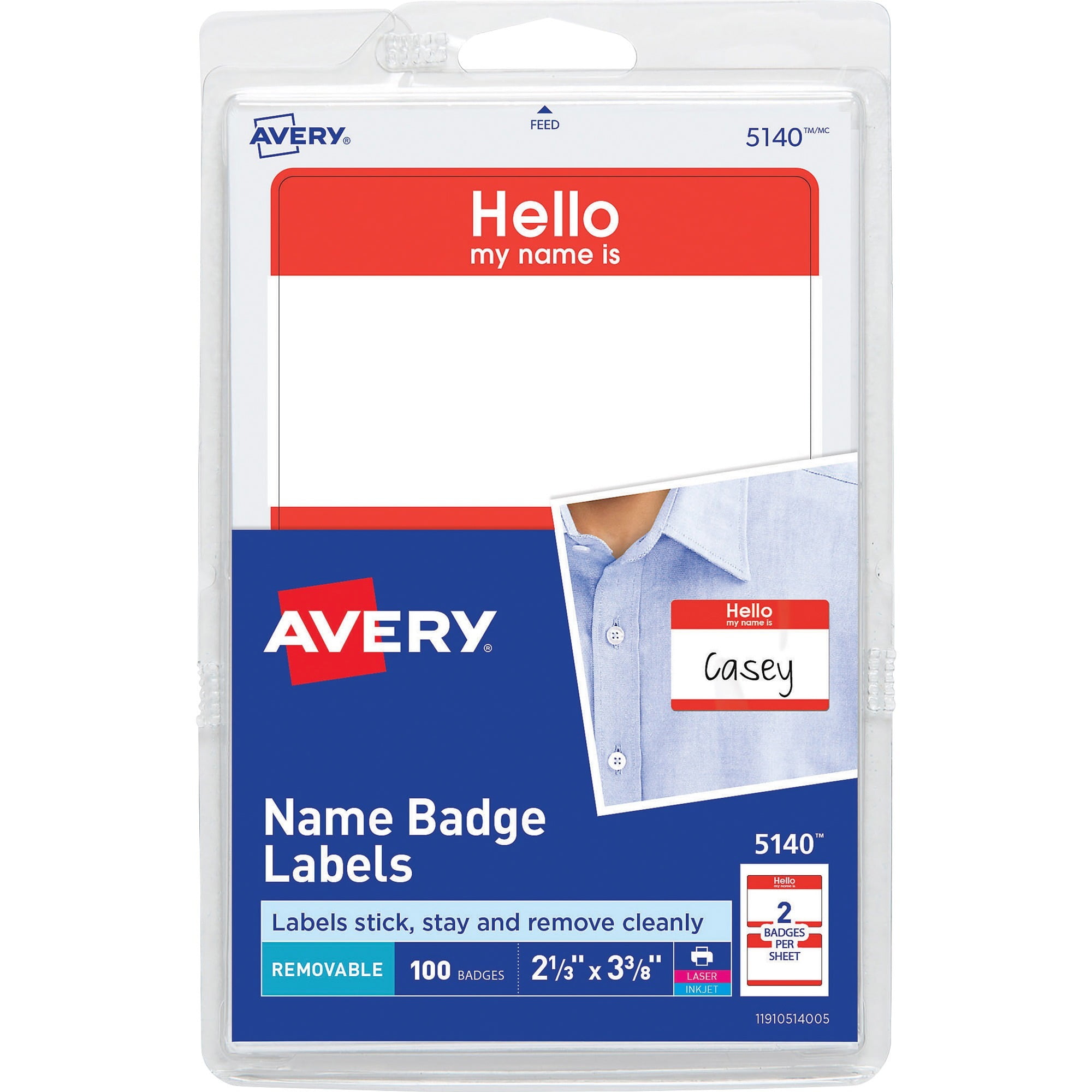 Avery Red Border Print or Write Name Badge Labels, 2-11/32