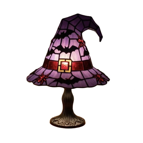 OIUR Witch Hat Lamp Stained Resin Gothic Wizard Hat LED Night Light Spooky Small Table Lamp for Indoor Bedroom Halloween Decor