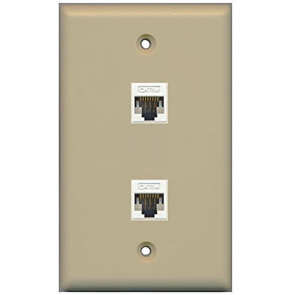 RiteAV Ivory 2 x Cat5e White Ethernet RJ45 LAN Wall Plate Flat