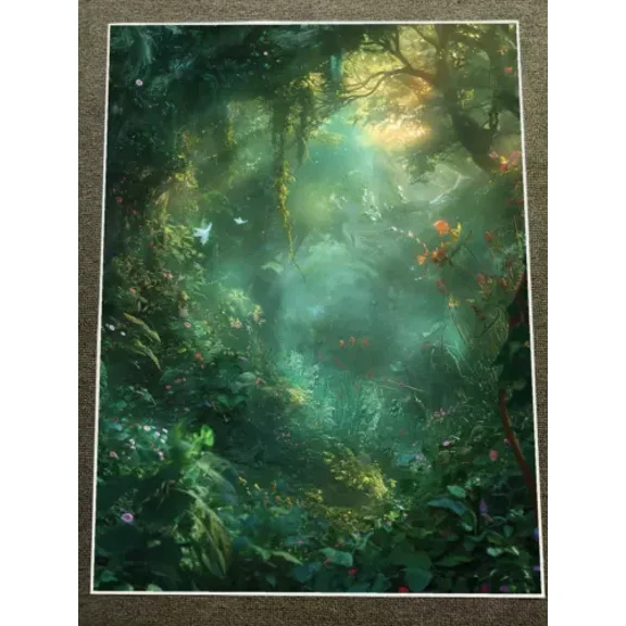 POSTER Sunlit Enchanted Forest with Lush Greenery Poster UNFRAMED, 12x18