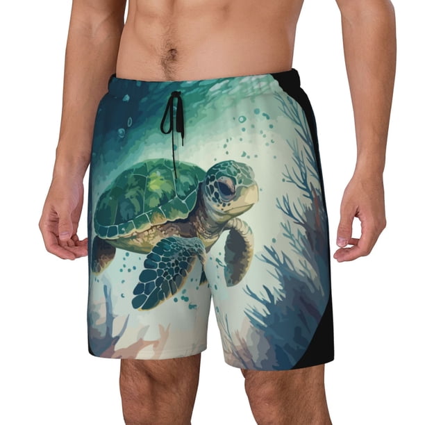 Fotbe Watercolor Turtle5 Traje de Baño para Hombre – Shorts de Natación de Secado Rápido con Forro y Bolsillos-Large