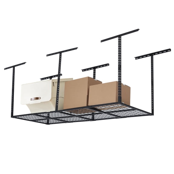 3X8FT Overhead Garage Storage Rack, 22"-40" Height Adjustable Garage Ceiling Storage Racks, Heavy-Duty Metal Storage Organization System, 600 LBS Weight Capacity, Black