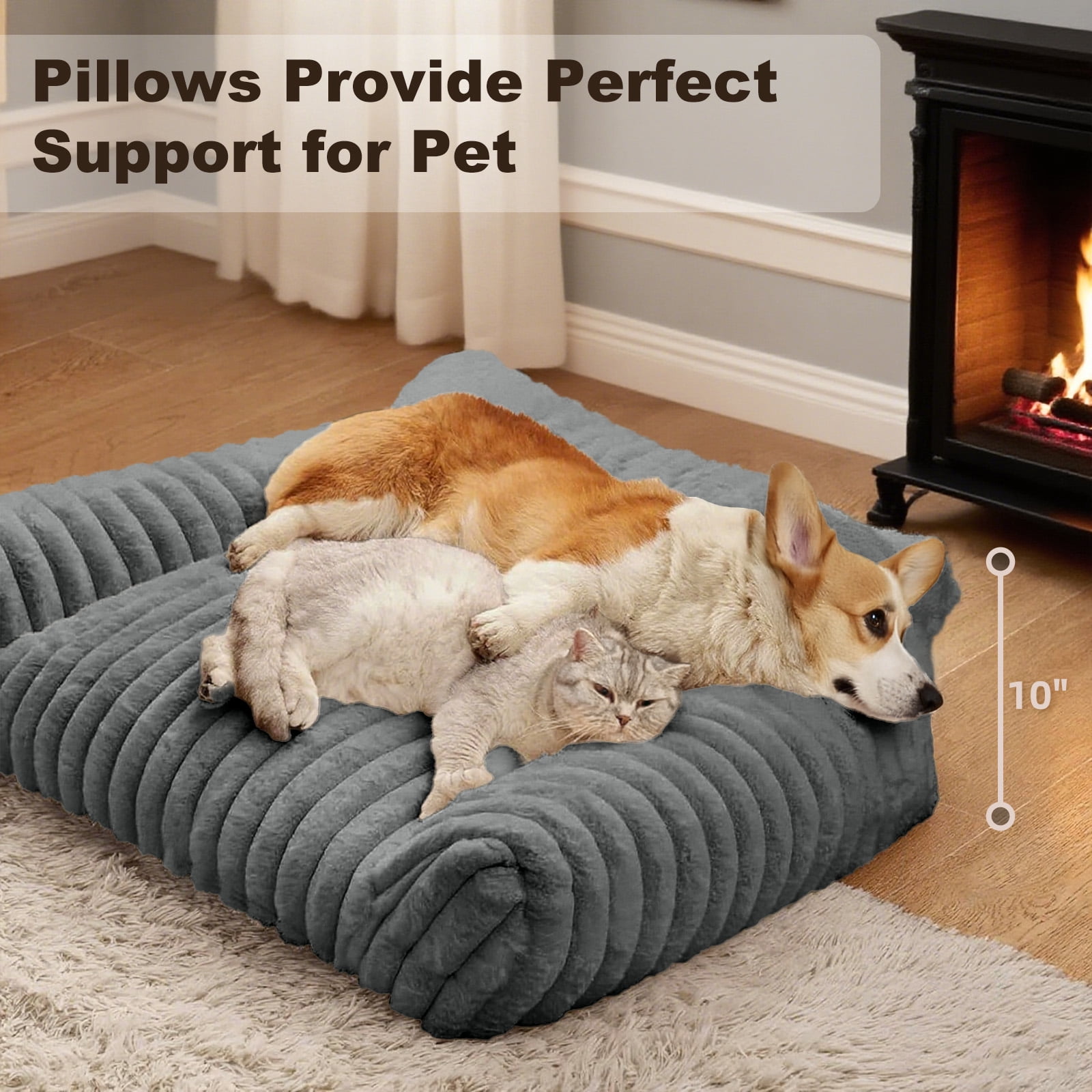 Sanmadrola Cute Cat Bed for Indoor Cats, Couch Bed with Removable Washable,Premium Soft Corduroy Fleece Pet Bed for Small Dog & Cat,Dark Gray