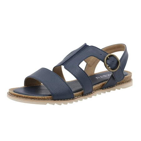 

KaLI_store Closed Toe Sandals Women Women s Sandals Summer Flat Thong Cross Strappy Sandals Trendy Roman Shoes Blue