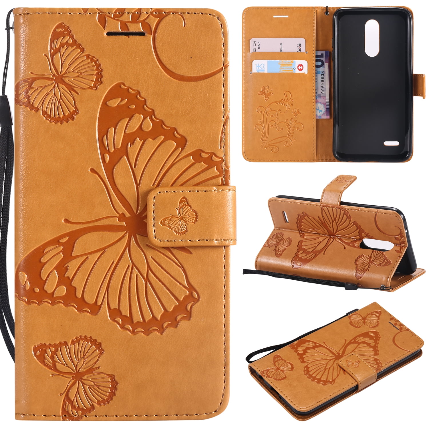 Huawei Y8p TANYO Flip Folio Case for Huawei P Smart S Premium 3D Butterfly Phone Shell Rose Gold PU/TPU Leather Wallet Cover with Cash & Card Slots