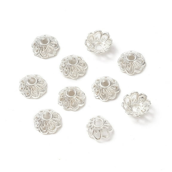 Silver Color Plated Alloy Flower Bead Caps Fancy Bead Caps 9x4mm Hole: 2mm