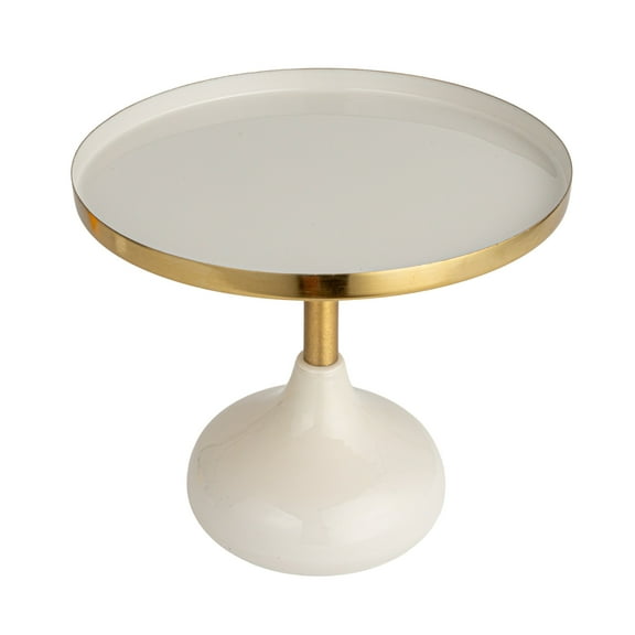 Bloomingville Round Enameled Metal Pedestal, Cream