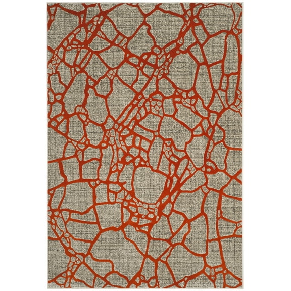SAFAVIEH Porcello Roydon Geometric Area Rug, Light Grey/Orange, 5'2" x 7'6"