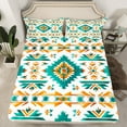 thumbnail image 2 of Manfei Vintage Aztec Print Queen Sheet Sets,Rustic Farmhouse Cabin Flat Sheet,White Cyan Orange Queen Fitted Sheet For Adults,Luxury Bedroom Decor,4 Pieces, 2 of 7