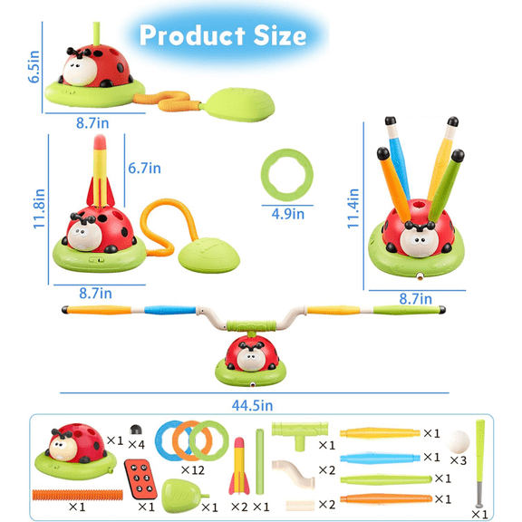 Kids Musical Jump Baseball Sports Toys-4in1 Stomp Toss Trainer and Stomp Launch Game with RC for Outdoor Play