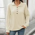thumbnail image 4 of ZHOGXU Women's Casual Pullover Solid Color Turndown Collar Long Sleeved Button Up Fashion Soft Sweatshirt For Everyday Wear,Beige,L, 4 of 9
