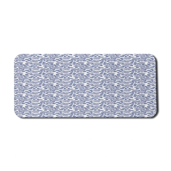 Rose Computer Mouse Pad, Monochrome Design Pattern of Romantic Flower Petals Leaves, Rectangle Non-Slip Rubber Mousepad X-Large, 35" x 15" Gaming Size, Dark Violet Ceil Blue, by Ambesonne