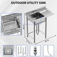 thumbnail image 3 of Bingirl Stainless Steel Utility Sink Freestanding Single Bowl Kitchen Sink Commercial Prep Table and Utility Washing Hand Basin for Backyard Garage Restaurant Laundry 36 x 21 In, 3 of 7