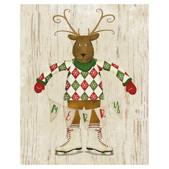 Skating Reindeer II by Beth Albert Merry Christmas Canvas Art Print
