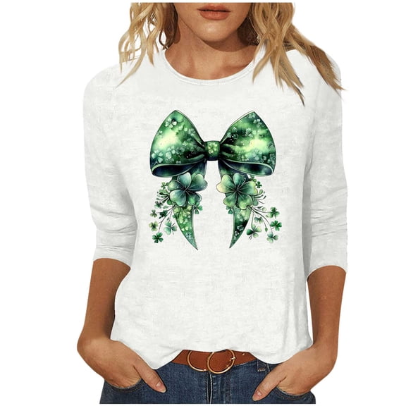 Byworldtasic Plus Size St. Patrick's Day Shirts for Women Graphic Crewneck 3/4 Sleeve Tops Cute Loose Fit Casual Blouses