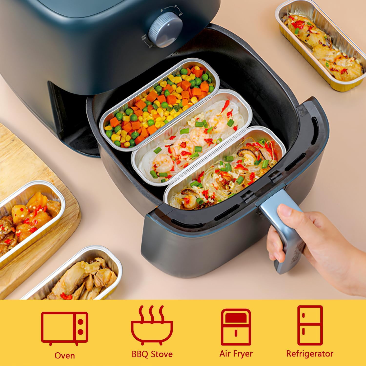 Mini Loaf Baking Pans with Lids 50 Pack 6.8oz Rectangle Aluminum Foil Cake Tins Containers Disposable Ramekins Cups Muffin Tins-White