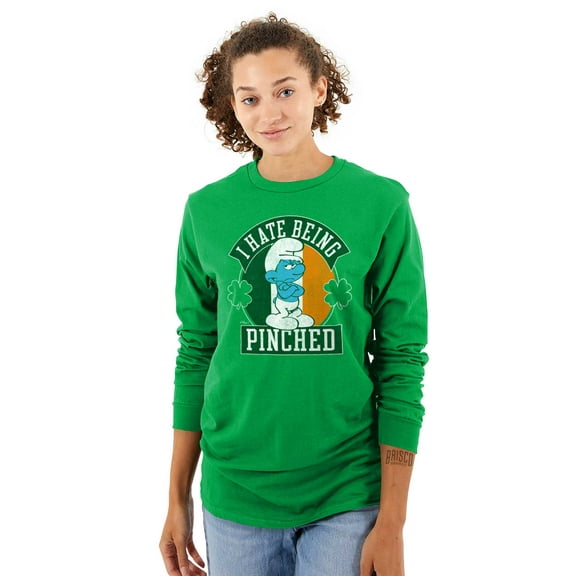 Smurfs Hate Being Pinched St Paddy Long Sleeve TShirt Men Women Brisco Brands S