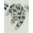 thumbnail image 2 of Toddler Baby Girl Boy Western Clothes 6M 12M 18M 24M 3Y Highland Cow Print Pullover Sweatshirt Elastic Waist Joggers 2PCS Outfit, 2 of 9