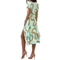 thumbnail image 2 of VISgogo Vestido de verano para mujer, manga corta, cuello en V, estampado a la moda, cierre de botón, vestido con cinturón VISgogo moda, 2 of 3