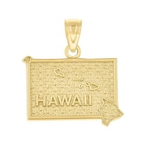 10kt Real Yellow Gold Textured Unisex Hawaii State Charm Pendant