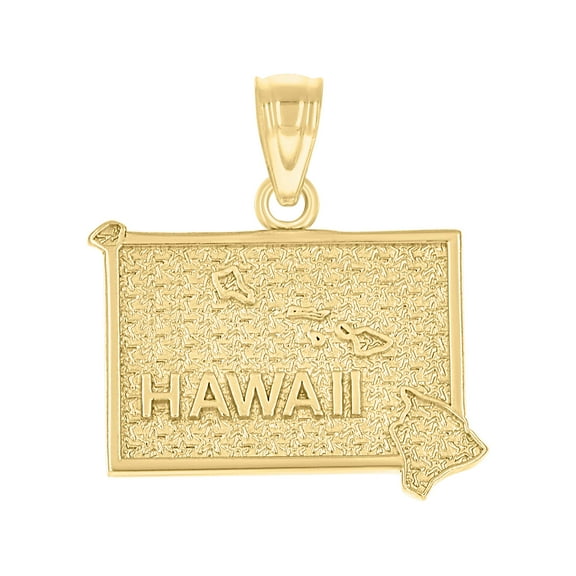 10kt Real Yellow Gold Textured Unisex Hawaii State Charm Pendant