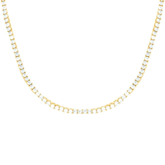 925 Sterling Silver Yellow-tone Mens Womens Unisex 3mm 28 Inch Cubic Zirconia Tennis Chain Necklace for Men