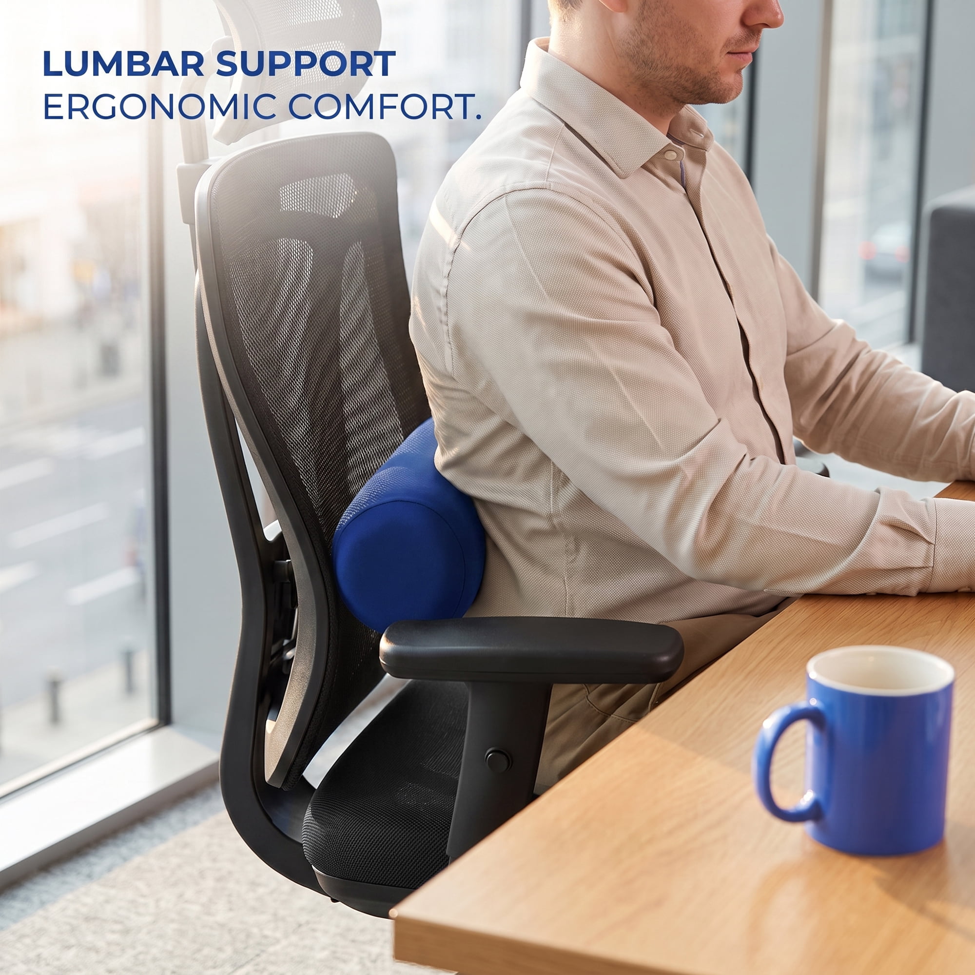 Unique Bargains Lumbar Support Pillow Foam Particle Back Support Royal Blue 11.8" x 6.3"
