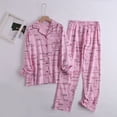 thumbnail image 2 of Arlun Womens Flannel Cute Pajama Sets Fashion Plaid Cartoon Pattern Printed 2 Piece Pjs Loose Soft Comfortable Warm Loungewear Button Down Long Sleeve Trousers Fall Winter Pajamas Set Light Pink S, 2 of 3