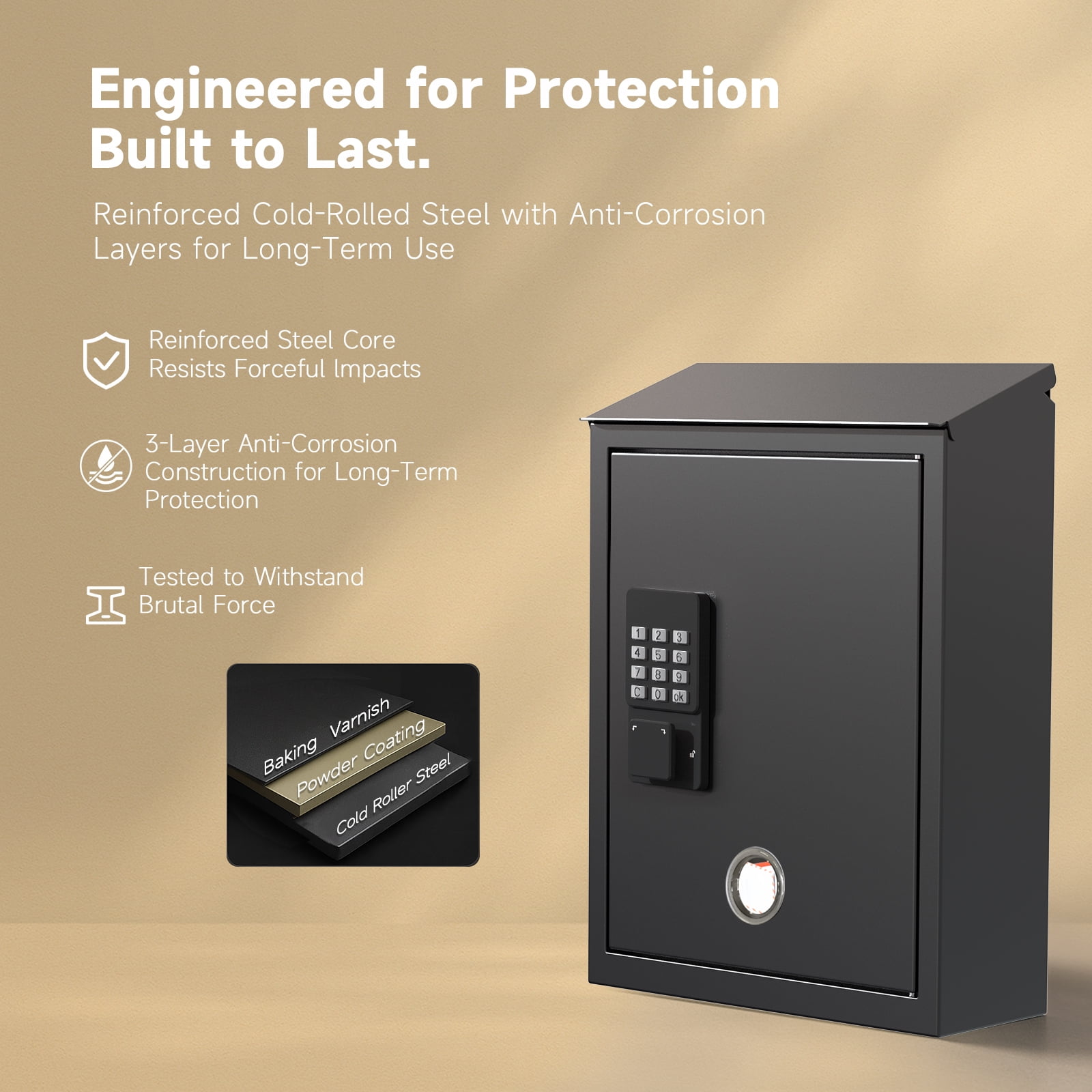 WeHere Mailbox with Smart Lock for Wall Mount, Suggesion Box, Business Key Drop Box, 4 Unlock Ways