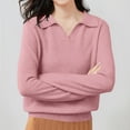 thumbnail image 7 of Felirenzacia Women's Pullover Tops, Casual Loose Long Sleeve V Neck Lapel Collar Soft Knit Sweater Sweatshirts, S-3XL, 7 of 7