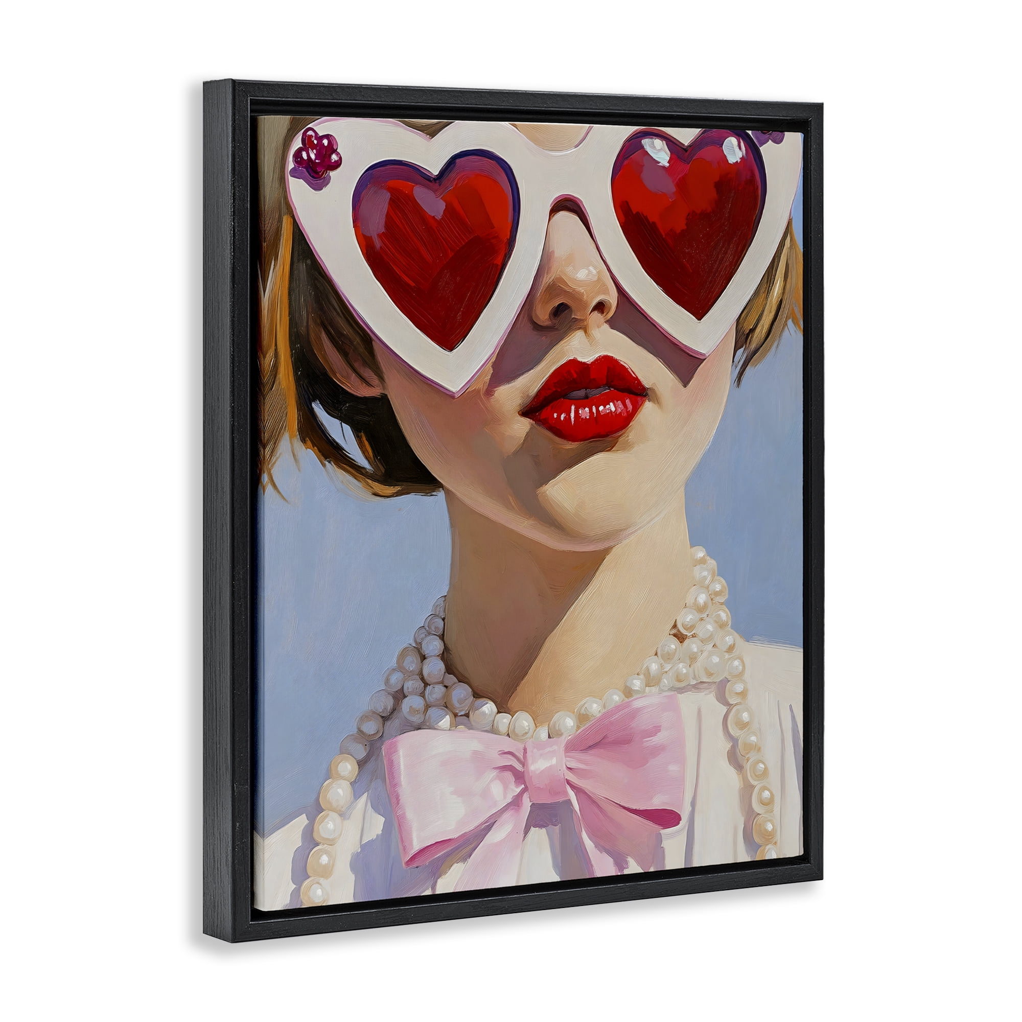 Stupell Industries Romantic Red Heart Glasses Black Framed Floater Canvas Wall Art, design by The Prints Vibe