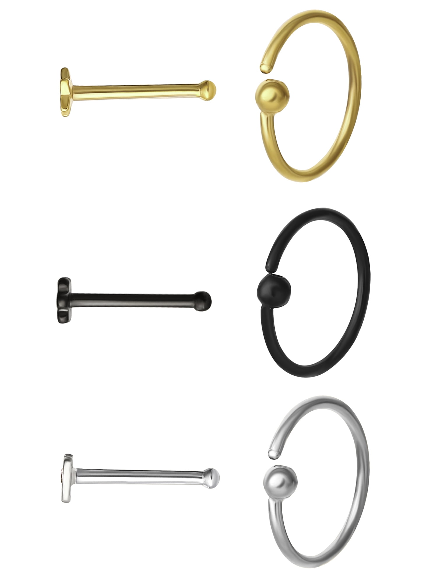 Body Jewelry Women's Stainless Steel 316L 20G Nose and Hoop Set, 6 Pack
