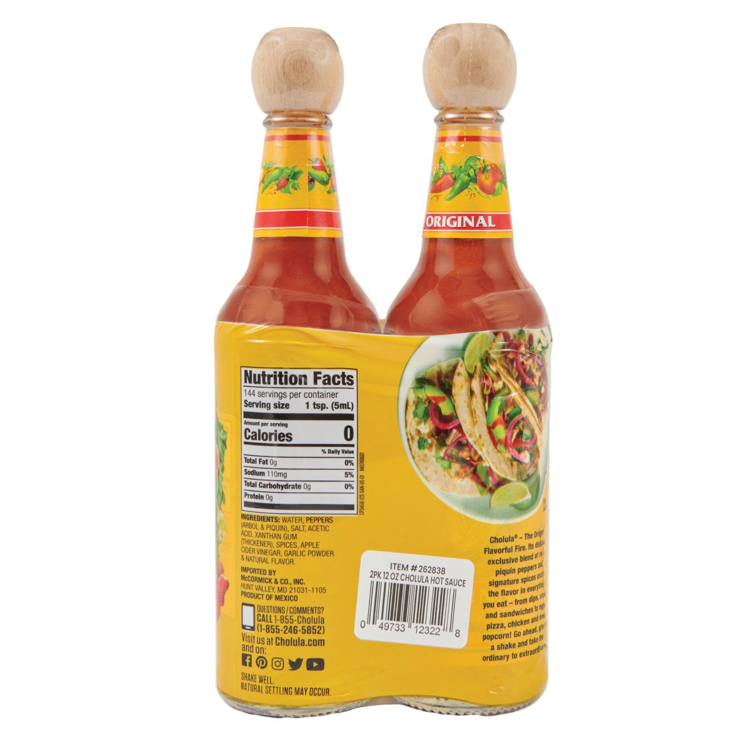 Cholula Hot Sauce 12 oz Bottles – 2-Pack (Total 24 oz), Medium Heat with Arbol & Piquin Peppers