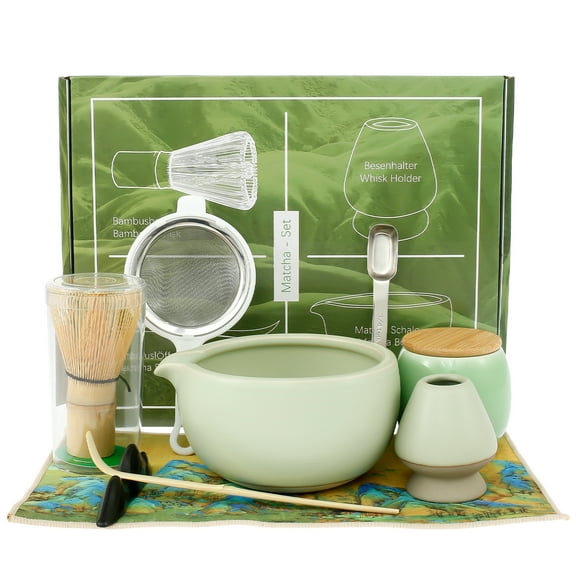 Wekvgz 9 Pcs Matcha Tea Set Elegant Matcha Set Includes Matcha Bowl with Mouth Matcha Whisk and Holder Scoop Spoon Sifter Towel Complete Matcha Whisk Set for Matcha Lovers