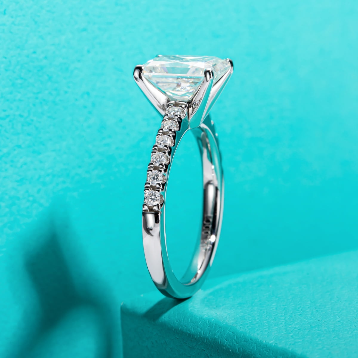 AnuClub 3 Carat Radiant Cut Moissanite Engagement Ring for Women,D color VVS1 18K White Gold Plated S925 Silver Promise Ring