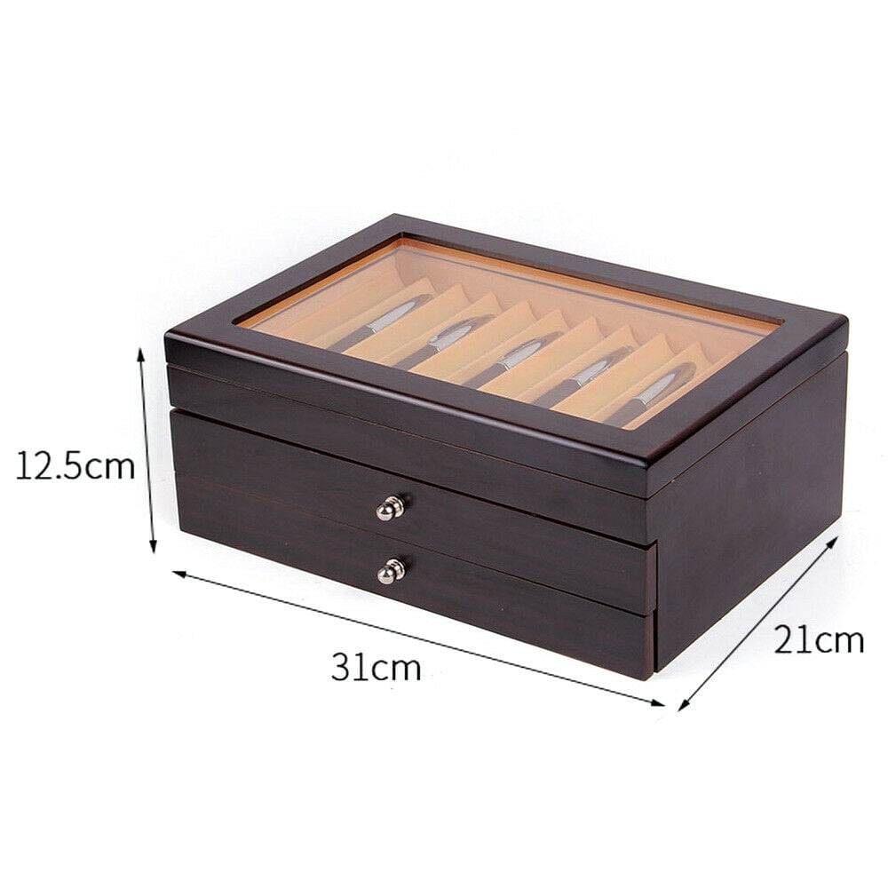 3 Layers 34 Slots Wooden Fountain Pen Display Storage Box Black Unisex