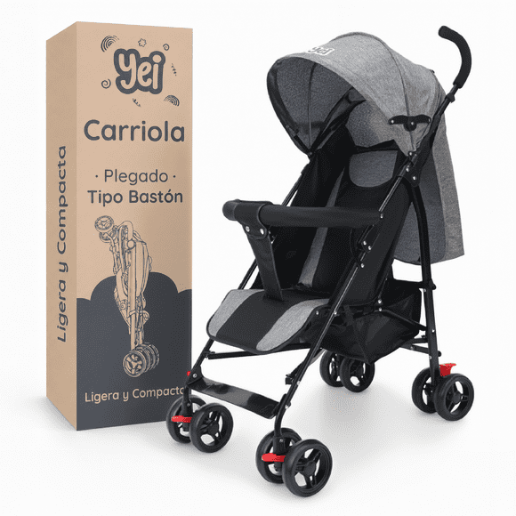 Carriola Yei Gris Tipo Bastón Con Asiento Reclinable Descansabrazos Capota y Diseño Plegable