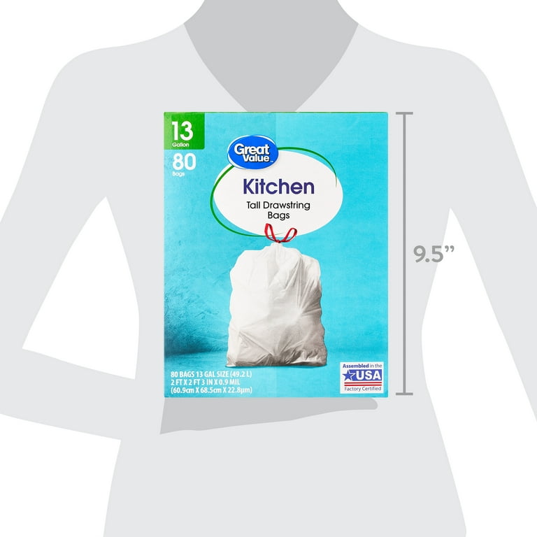 Plasticplace 13 Gallon Trash Bags 1.2 Mil White Drawstring Garbage Can Liners 24x27 (100 Count)