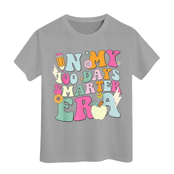 XEGLSBU Girls Shirts Size 8-10 100 Days of School Shirts for Boys Girls in My 100 Days T Shirt Happy 100th Day of School Print Casual Tops Grey Size 3-4 Years