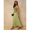 thumbnail image 4 of Green Strapless Elegant Long Dress With Textured Pleated Skirt For Evening Or Wedding Guest, 4 of 6