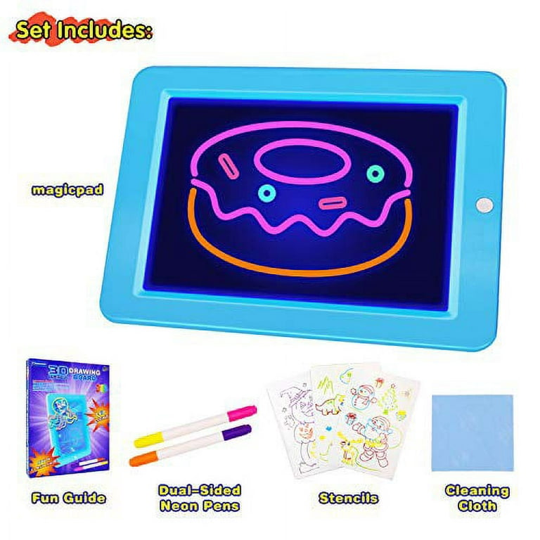 Chomunce Kids 3D Drawing Board,Magic Pad with Light Up Glow,LED Draw Sketch  Tablet for Art Write Learning which Includes Wiping Cloth, Glow Boost